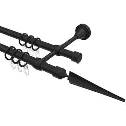 GARDINENSTANGE Primus Lorenzo 260 cm (geteilt in 2 x 130 cm), 2-läufig, 16 mm Ø Schwarz