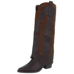 Ital-Design Hochwertige Damen-Stiefel mit kunstvollem Design für Alltag Westernstiefel (90755962) Blockabsatz Stiefel in Dunkelbraun braun 40 EU