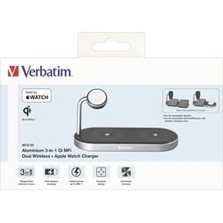 Verbatim Wireless Charger, 3-in-1, Qi, MFi, WCS-03, schwarz 2x Smartphone, 1x Smartwatch, Retail