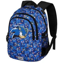 Karactermania Freizeitrucksack Sonic großer Rucksack Tagesrucksack Alltagsrucksack Schulrucksack, USB-Anschluss für elektronische Geräte blau
