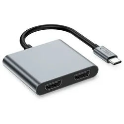 TECH PROTECT HB08 USB-Adapter USB-C zu USB-A 3.0, USB-A 2.0, HDMI, 4in1 USB-C Adapter mit Dual-HDMI Unterstützung grau