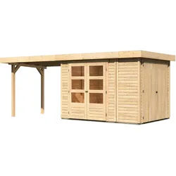 Karibu Gartenhaus Retola 2 inkl. Anbauschrank und 280 cm Schleppdach – 19 mm-288 x 217 cm-naturbelassen