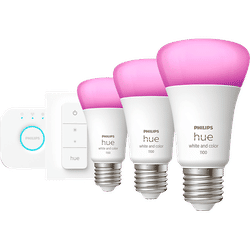 PHILIPS Hue White & Col. Amb. E27 inkl. DimmerSwitch 3x1100 3er Starter Set Mehrfarbig