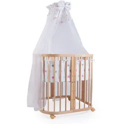 waldin Babybett Natur, 7in1 mit Matratze , Naturfarben, Pink , Holz , Echtholz,Buche , Oval , 73x123 cm , FSC 100% , Babymöbel & Kindermöbel, Babyzimmer, Babybetten, Gitterbetten