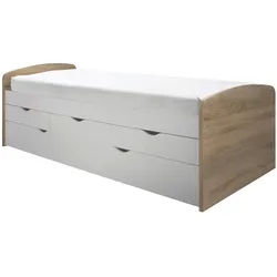 Mid.you Ausziehbett , Weiß, Sonoma Eiche , Holzwerkstoff , 90x200 cm , nur für Rollroste geeignet , Schlafzimmer, Betten, Einzelbetten