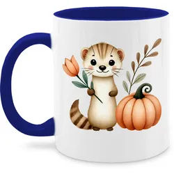 Shirtracer Tasse Süßes Wiesel mit Kürbis, Herbstliches Baby und Kinder Motiv, Niedlic, Keramik, Halloween Tassen blau