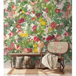 living walls Fototapete Fototapete mit floralen Rosen in Grün 1,59x2,80 m gelb