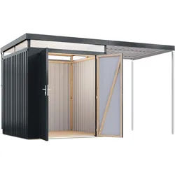 Karibu Metall Gerätehaus Aurum anthrazit Doppeltür B 207 x T 209 cm (Aurum 2) zzgl. 200 cm Anbaudach