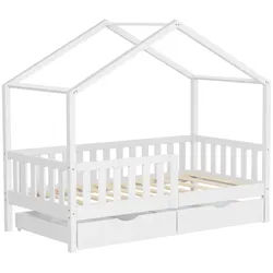 Ml-Design Hausbett 80x160 cm Weiß aus Kiefernholz mit 2 Schubladen und Rausfallschutz , Holz , Rechteckig , 80x160 cm , Babymöbel & Kindermöbel, Kinderzimmer & Jugendzimmer, Kinderbetten, Spielbetten