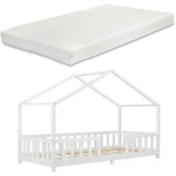 [en.casa] Hausbett Treviolo mit Matratze , Weiß , Textil , Kiefer , 90x200 cm , Babymöbel & Kindermöbel, Kinderzimmer & Jugendzimmer, Kinderbetten, Spielbetten