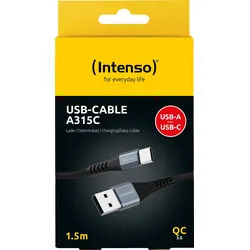 Intenso USB-Kabel „A315C“ – USB-A zu USB-C, 1,5 m, 60 W, Schwarz (Retail Blister)
