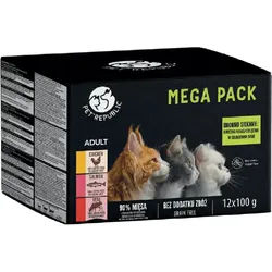 PetRepublic Katzennassfutter Stückchen in feiner Sauce MIX 3 Geschmacksrichtungen 12x100g