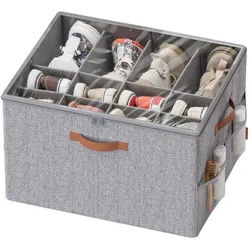 SONGMICS Aufbewahrungsbox Schuh-Organizer aus Stoff, Schuh-Organizer, Schuhaufbewahrung, für 16 Paar Schuhe, Schuhbox grau