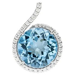 JOBO Kettenanhänger Anhänger 19,1 mm mit Blautopas und 37 Diamanten, 14 Karat 585 Weißgold silberfarben