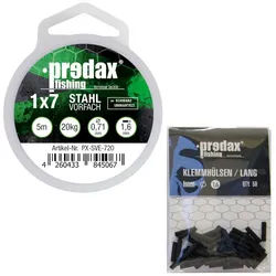 Predax Vorfachschnur Predax Stahlvorfach 1x7 schwarz 5m 20kg + 50 Klemmhülsen 1,6mm - Set, (1-St)