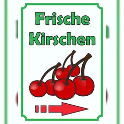 HB-Druck Frische Kirschen Schild Hochkant mit Pfeil rechts A3 Rückseite selbstklebend