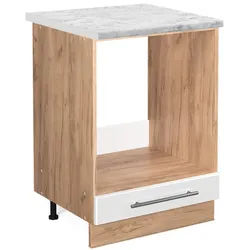 Vicco Herdumbauschrank Fame-Line Weiß Hochglanz 60 cm, AP Marmor , Weiß Hochglanz, Honigeiche , Holzwerkstoff , 2 Fächer , 1 Schubladen , Quadratisch , 60x82x60 cm , Küchen, Küchenmöbel, Küchenschränke, Geräteumbauschränke