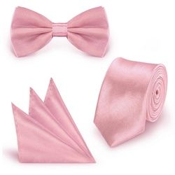 StickandShine Krawatte Krawatte Fliege Einstecktuch als SET 3 Teilig Uni aus Polyester 5 cm Breite / 148 cm Länge Einfarbig modern für Hochzeit Anzug (Krawatte Fliege und Einstecktuch, Spar-SET, 3 Teilig) SET Uni rosa