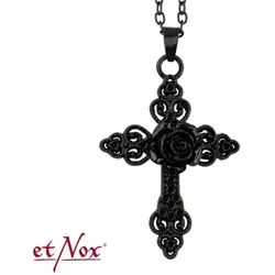etNox Kreuzkette Schwarze Rose Kreuz Kette: Gothic Schmuck aus Edelstahl (Set, inkl. Kette), pflegeleicht schwarz