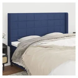 vidaXL Bett, Kopfteil mit Ohren Blau 183x16x118/128 cm Stoff
