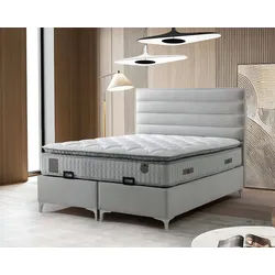 Xlmoebel Polsterbett Graues Textilbett mit Matratze und elegantem Design von XLMOEBEL (1-tlg), Made in Europa grau 164 cm x 205 cm x 122 cm