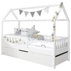 Mid.you Hausbett , Weiß , Holz , Kiefer , vollmassiv , Höhe ca. 18 cm , 90x200 cm , für Rollroste geeignet , Baby & Kindermöbel, Kinder- & Jugendzimmer, Kinderbetten, Spielbetten