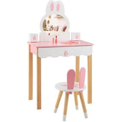 Costway Kinder Schminktisch mit Hocker Pink , Holz , 34x103x60 cm , Babymöbel & Kindermöbel, Babyzimmer, Babyregale & Kinderregale