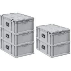 PROREGAL Eurobox 5x NextGen Portable | HxBxT 23,5x40x60cm | 44 Liter | Eurobehälter, Transportbox, Transportbehälter, Stapelbehälter