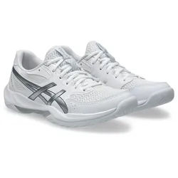 Hallenschuh ASICS "GEL-ROCKET 12", Damen, Gr. 40,5, weiß (weiß, pure silber), Synthetik, Schuhe Hallenschuh, besonders geeignet für Handball und Volleyball