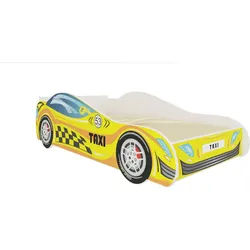 Feldmann-Wohnen Kinderbett Taxi weiß / Motiv Taxi 74 / 153 / 48cm , Gelb, Weiß , Holzwerkstoff , Rechteckig , 70x140 cm , Babymöbel & Kindermöbel, Kinderzimmer & Jugendzimmer, Kinderbetten