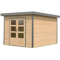 Karibu Metall-Holzgartenhaus Hybridhaus Pluto A - 28mm-271 x 271 cm- Holz-Ausführung: naturbelassen Blech-Ausführung: graualuminium