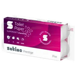 Satino Prestige Toilettenpapier Kamille, 3-lagig, MT1-kompatibel, Hygienisches Klopapier aus hochwertigem Zellstoff, 1 Packung = 8 Rollen à 150 Blatt