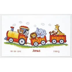 Kreuzstichbild "Bahn mit Zootieren", 38 x 18 cm
