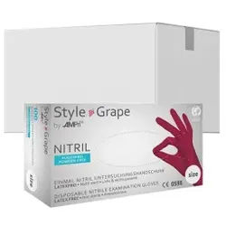 Style Grape Nitrilhandschuhe, puderfrei, bordeaux, Kräftige Einmalhandschuhe mit Fingerspitzentexturierung, 1 Karton = 10 Packungen à 100 Stück, Größe L