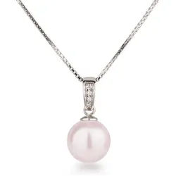 Schöner-SD Kette mit Anhänger Perlenanhänger mit 925 Silber Kette Perle 12mm groß rund Zirkonia, mit Zirkonia (synth) rosa 50cm
