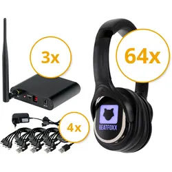 Beatfoxx SCPS-643 USB-C Silent Disco V2 Party Set mit 64 Kopfhörern und 3 Sendern