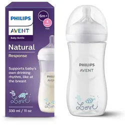 Philips AVENT Babyflasche Natural Response Babyflasche, 330ml, schnelle Durchflussrate weiß