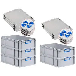 PROREGAL 5x Eurobox NextGen Color mit Auflagedeckel & Schiebeschnappverschlüsse | HxBxT 17x40x60cm | 34L | Griffe blau zu