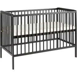 Jimmylee Gitterbett , Schwarz , Holz , Kernbuche , Hartholz , H2 , 65x86x125 cm , Made in Europe , Bezug abnehmbar/waschbar, antibakteriell, Wendematratze, Baby- und Kleinkindseite,höhenverstellbar, Warnhinweise am Produkt, Sprossen mit Normabstand, Aufbauanleitung im Karton, Lattenrost inklusive, Schlupfsprossen , Holzmöbel, Holzbetten, Gitterbetten Holz