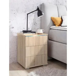 priess Nachtkommode, mit LED-Beleuchtung und Push-to-open beige 41 cm x 54 cm x 38 cm