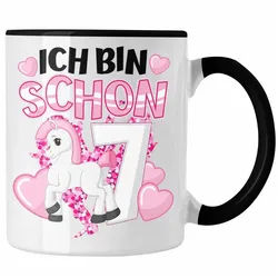 Trendation Tasse Trendation - 7. Geburtstag Mädchen Tasse Pferde Reiterin 7er Geburtsta schwarz