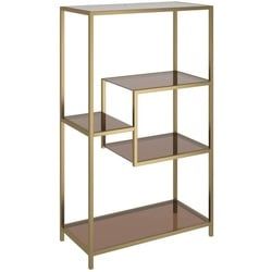 Kare-Design Regal , Goldfarben, Hellbraun , Glas , 5 Fächer , 60x100x30 cm , Wohnzimmer, Regale, Bücherregale