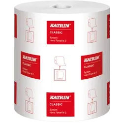 KATRIN System M 711 Papierhandtuchrolle, 2-lagig, 160 m, weiß, Hygienische und extrem saugfähige Papierhandtuchrolle für mechanische Spender, 1 Paket = 6 Rollen à 711 Tücher