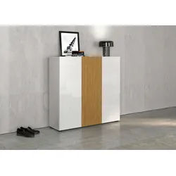 Home affaire Schuhschrank LADY, Schuhkommode,Schuhmöbel,Schuhablage,Schuhregal (Korpus und weiße Türen hochglänzend lackiert) mit 10 Einlegeböden, 12 Fächer, Tür mit Rillenoptik, ca.24 paar Schuhe weiß