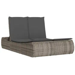 vidaXL Gartenliege Doppel-Sonnenliege mit Kissen Grau Poly Rattan, 1 St. grau