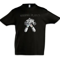 Urban Backwoods Print-Shirt Wanna Play Robot Kinder T-Shirt Retro Gamer Controller Video Game (1-tlg) Joystick TV 80s Eighties schwarz 134/146