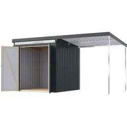 Karibu Metall Gerätehaus Iridium anthrazit Doppeltür B 207 x T 209 cm (Iridium 2) zzgl. 200 cm Anbaudach