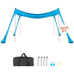 VEVOR Strandzelt mit Sonnenschutz (UPF 50+) 3 x 3 x 2 m, Strandmuschel mit 4 Sandsäcken & Stabilisierungsstangen & Sandschaufeln, Tragbares Sonnensegel für Familienausflüge Camping Angeln Blau