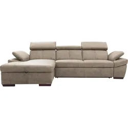 Ecksofa EXXPO - SOFA FASHION "Salerno, Funktionssofa, Breite 280cm, hoher Sitzkomfort, L-Form", beige (sahara), B:280cm H:77cm T:170cm, Microfaser-Primabelle (100% Polyester);NaturLEDER;Kunstleder;Lederfaserstoff;Luxus-Microfaser Lederoptik, Sofas, Ecksofa, inkl. Kopf- und Armteilverstellung, wahlweise mit Bettfunktion