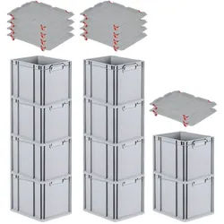 PROREGAL SparSet 10x Eurobox NextGen Grip mit Auflagedeckel & 4 roten Verschlüssen, HxBxT 32x30x40cm, 30L, Grau, Griffe zu, Eurobehälter